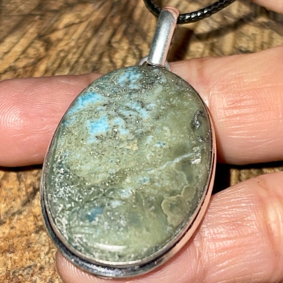 Blue Gray Caribbean Larimar Crystal Pendant 2” - Picture 6 of 15
